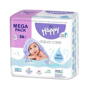 3x BELLA HAPPY BABY Obrúsky vlhčené mega pack Aqua care 56 ks