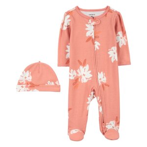 CARTER'S Set 2dielny overal, čiapka Pink Floral dievča MFL 3m/ veľ. 62