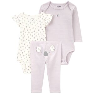 CARTER'S Set 3dielny body dl. rukáv, body kr. rukáv, legíny Purple Stripe/Koala dievča NB/ veľ. 56