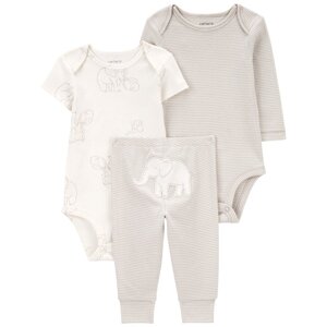 CARTER'S Set 3dielny body dl. rukáv, body kr. rukáv, tepláky Grey Stripe/Elephant neutrál 9m/ veľ. 7