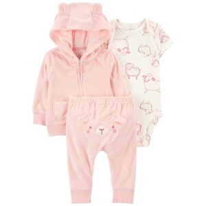 CARTER'S Set 3dielny mikina, body kr. rukáv, tepláky Pink Sheep dievča 12m/ veľ. 80