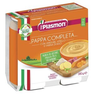 EXP: 30.06.2024 PLASMON Príkrm zeleninový s teľacím a ryžou 2x190 g, 6m+