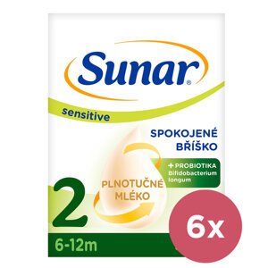 6x SUNAR Mlieko Sensitive 2, následné dojčenské 500 g, 6m+