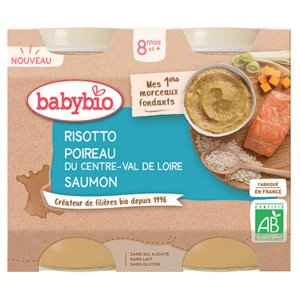 BABYBIO Bio rizoto s pórom, maslovou tekvicou a lososom 2x200 g