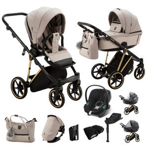 ADAMEX Kočík kombinovaný Belissa Special Edition Beige/Gold + CYBEX Aton B2 i-Size + základňa