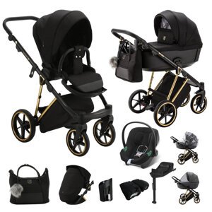 ADAMEX Kočík kombinovaný Belissa Special Edition Black/Gold + CYBEX Aton B2 i-Size + základňa
