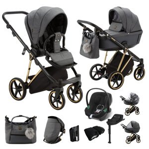 ADAMEX Kočík kombinovaný Belissa Special Edition Grafit/Gold + CYBEX Aton B2 i-Size + základňa