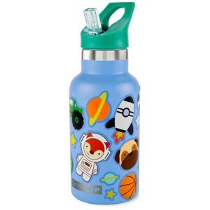 SKIP HOP Fľaša so slamkou nerezová s nálepkami canteen modrá 380 ml, 4r+