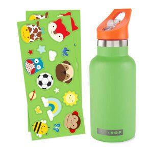 SKIP HOP Fľaša so slamkou nerezová s nálepkami canteen zelená 380 ml, 4r+