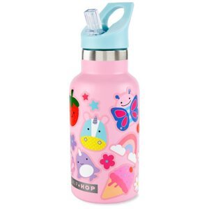 SKIP HOP Fľaša so slamkou nerezová s nálepkami canteen ružová 380 ml, 4r+