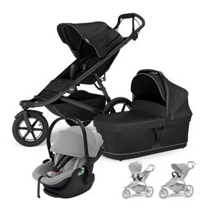 THULE Kočík 3v1 Urban Glide 3 Black s autosedačkou Maple Light Grey, s madlom a adaptérmi