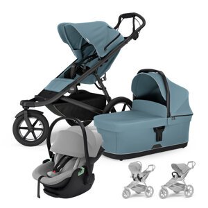 THULE Kočík 3v1 Urban Glide 3 Mid Blue s autosedačkou Maple Light Grey, s madlom a adaptérmi