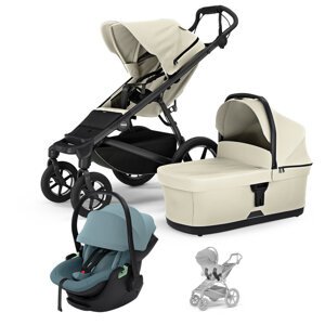 THULE Kočík 3v1 Urban Glide 4 Beige s autosedačkou Maple Mid Blue a adaptérmi