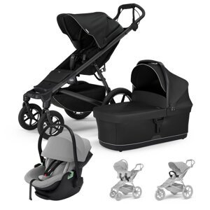 THULE Kočík 3v1 Urban Glide 4 Black s autosedačkou Maple Light Grey, s madlom a adaptérmi