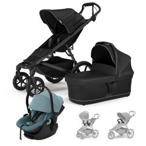 THULE Kočík 3v1 Urban Glide 4 Black s autosedačkou Maple Mid Blue, s madlom a adaptérmi