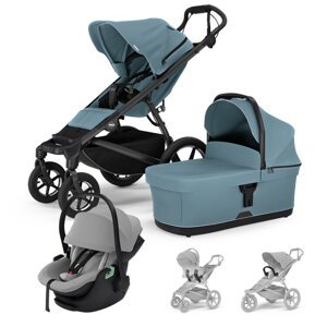 THULE Kočík 3v1 Urban Glide 4 Mid Blue s autosedačkou Maple Light Grey, s madlom a adaptérmi