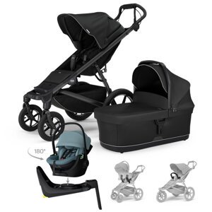THULE Kočík 4v1 Urban Glide 4 Black s autosedačkou Maple Mid Blue, základňou a príslušenstvom
