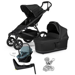 THULE Kočík 4v1 Urban Glide 4 Black s autosedačkou Maple Mid Blue, základňou Alfi a adaptérmi