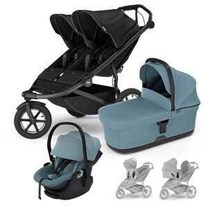 THULE Kočík 3v1 súrodenecký Urban Glide 3 Double Black s autosedačkou Maple Mid Blue a adaptérmi