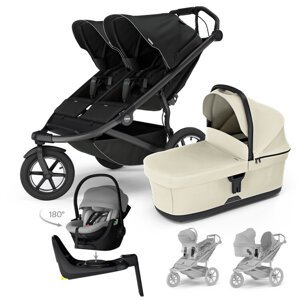 THULE SET Kočík 4v1 Urban Glide 3 Double Black s autosedačkou Maple Light Grey, základňou,adaptérmi