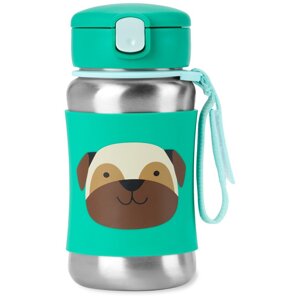 SKIP HOP Spark Style Fľaša so slamkou na vodu nerez Mopslík 12m+