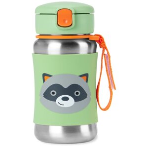 SKIP HOP Spark Style Fľaša so slamkou na vodu nerez Medvedík čistotný 12m+
