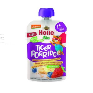 HOLLE Bio Tiger ovocné pyré banán, čučoriedka, jahoda, ovos, quinoa 110g (1r+)