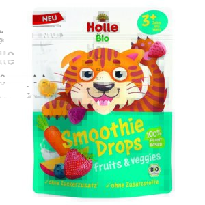 HOLLE Bio Cukríky ovocno zeleninové Smoothies drops s kokosovým mliekom 15g (3r+)