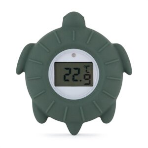PETITE&MARS Teplomer silikónový digitálny do vody Turtle Terry Misty Green 0m+