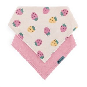 PETITE&MARS Podbradník bandana Luke 2 ks Beige Strawberies&Dusty Rose 3m+