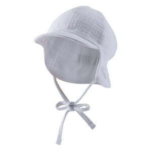 STERNTALER Čiapka mušelínová so šiltom a ochranou krku na zaväzovanie biela uni-35 cm-1-2 m
