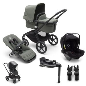 BUGABOO SET Kočík 4v1 Fox 5 Black/Forest green-Forest green+Turtle Air by Nuna+základňa+adaptéry