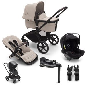 BUGABOO SET Kočík 4v1 Fox 5 Black/Desert Taupe-Desert Taupe+Turtle Air by Nuna+základňa+adaptéry