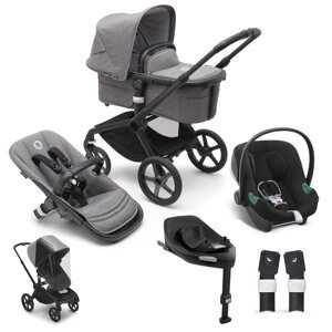 BUGABOO SET Kočík 4v1 Fox 5 Black/Grey melange-Grey melange+CYBEX Aton B2 i-Size+základňa+adaptéry