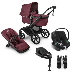 BUGABOO SET Kočík 4v1 Fox 5 Renew Black/Dark cherry-Dark cherry +CYBEX Aton B2 i-Size+príslušenstvo