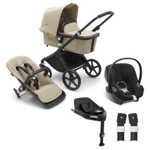 BUGABOO SET Kočík 4v1 Fox Cub Black/Desert beige-Desert beige+CYBEX Aton B2 i-Size+príslušenstvo