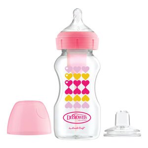 DR.BROWN'S Fľaša dojčenská antikoliková Options+ Wide-Neck 270ml 2v1 ružová s náustkom WB91604
