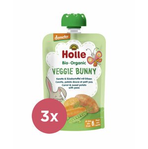 3x HOLLE Veggie Bunny Bio pyré mrkva, sladké zemiaky a hrášok, 100 g (6 m+)