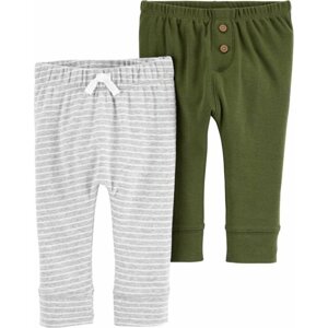 CARTER'S Nohavice dlhé zelené, šedý pásik chlapec 2 ks, 6 m /veľ. 68