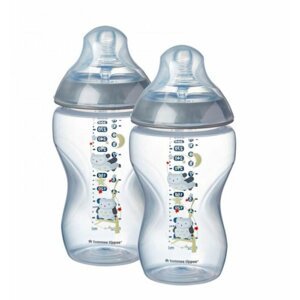 TOMMEE TIPPEE Dojčenská fľaša s obrázkami C2N 340 ml 3m+ šedá 2 ks