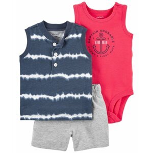 CARTER'S Set 3dielny body tielko, tričko bez rukávov, nohavice kr. Blue Tie chlapec 18 m, veľ. 86