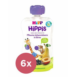 6x HIPP HiPPiS BIO 100% ovocia hruška, čierne ríbezle, slivka 100 g