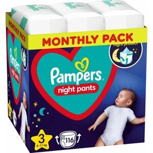 PAMPERS Night Pants Nohavičky plienkové jednorazové 3 (6-11 kg) 116 ks - MESAČNÁ ZÁSOBA