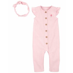 CARTER'S Set 2dielny overal na zips bez rukávov, čelenka Pink dievča LBB 9m, veľ. 74