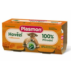 PLASMON Príkrm bezlepkový mäsový s obilninou hovädzí bez škrobu a soli, 30% mäsa, 2x80g, 4m+