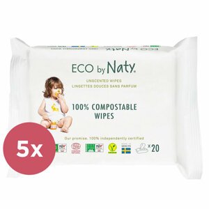 5x ECO BY NATY Ubrousky vlhčené cestovní neparfumované Sensitive Eco 20 ks
