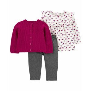 CARTER'S Set 3dielny sveter, legíny, tričko dl. rukáv Flora Purple dievča 24m