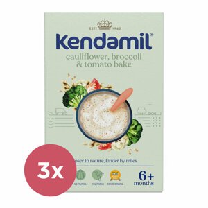 3x KENDAMIL Kaša mliečna s brokolicami, karfiolom a paradajkami 150 g, 6m+