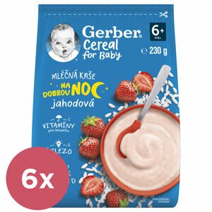 6x GERBER Kaša mliečna cereal jahodová Dobrú noc 230 g