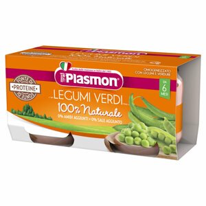 EXP: 31.10.2023 PLASMON Príkrm bezlepkový zeleninový s hráškom a zelenými fazuľkami 2x80g, 6m+